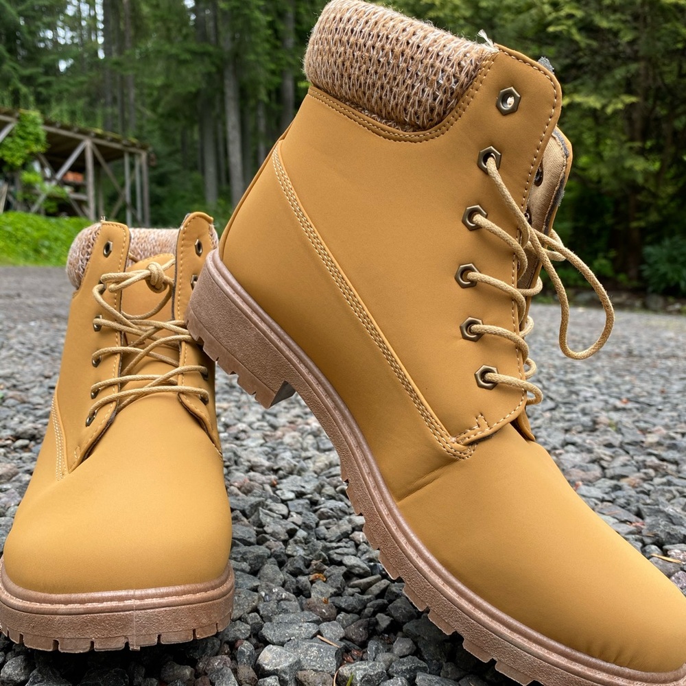 Mens faux leather work boot style